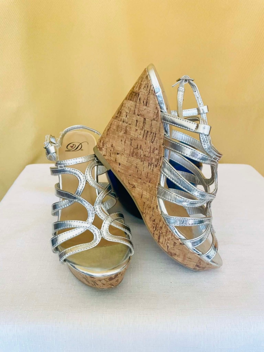 Silver Strappy Wedge Sandals | Cork Platform Heels | Y2K Metallic Summer Shoes